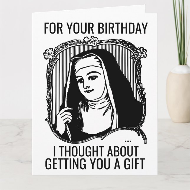 FUNNY NUN CATHOLIC BIRTHDAY GREETING CARD KORT (Framsida)