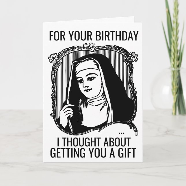 FUNNY NUN CATHOLIC BIRTHDAY GREETING CARD KORT (Framsida)