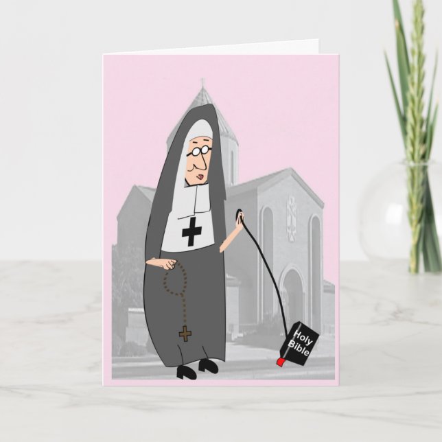 Funny Nun Hälsning Rosa Kort (Framsida)