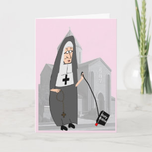 Funny Nun Hälsning Rosa Kort