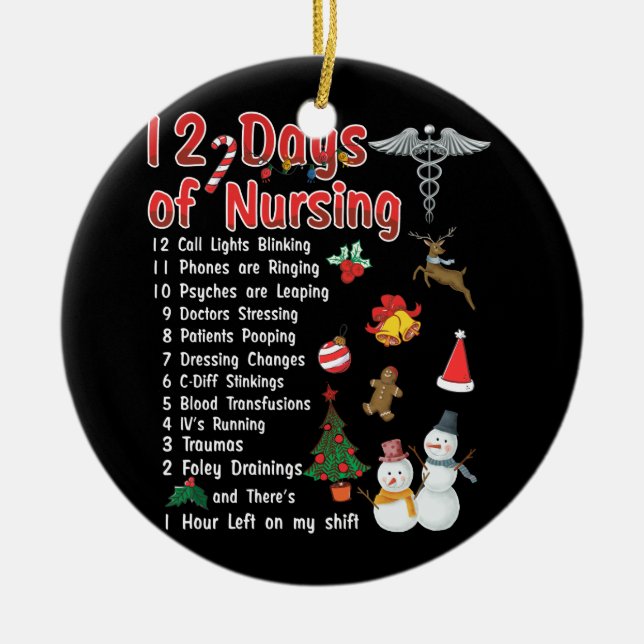 FUNNY NURSE 12 DAGAR FÖRSÄKRING SHIRT CHRISTMAS JULGRANSPRYDNAD KERAMIK (Framsidan)