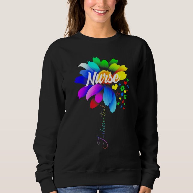 Funny Nurse Autism Puzzle Stethoscope Solros T Shirt (Framsida)