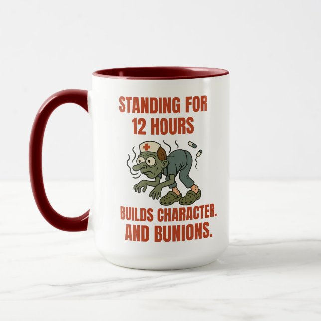 "Funny Nurse Bunion Shirt - 12 timmar Shift Zombie Mugg (Vänster)