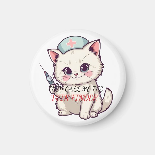 Funny Nurse Cat The Vein Finder Personalized Magnet (Framsidan)