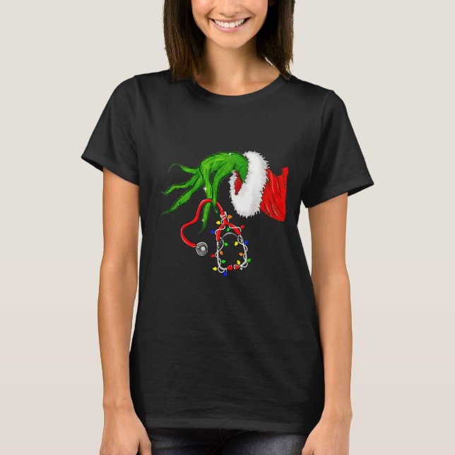Funny Nurse Christmas Stethoscope Nurses Xmas Ligh T Shirt (Framsida)