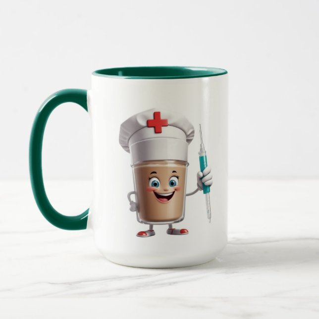 Funny Nurse Coffee Mug – Cartoon Cup with Syringe Mugg (Vänster)