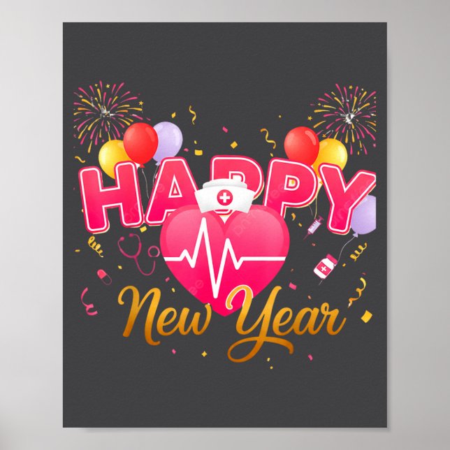 Funny Nurse Crew Heartbeat New Years Eve Party 202 Poster (Framsidan)