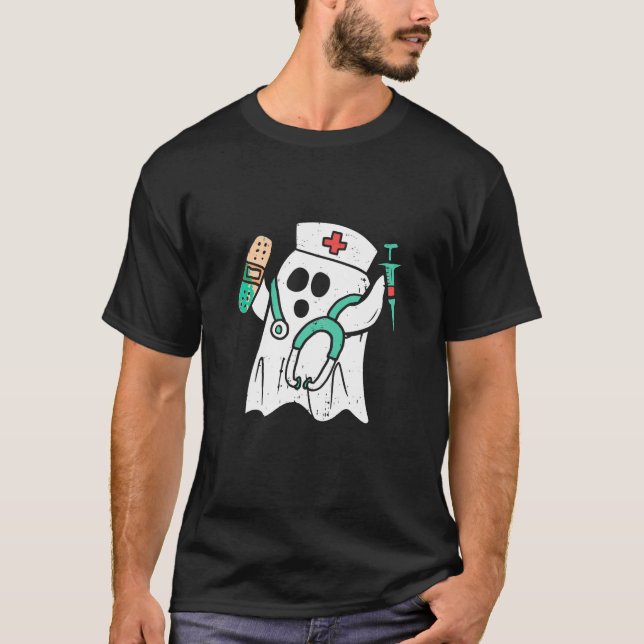 Funny Nurse Ghost Halloween Costume for RN OB ER T Shirt (Framsida)