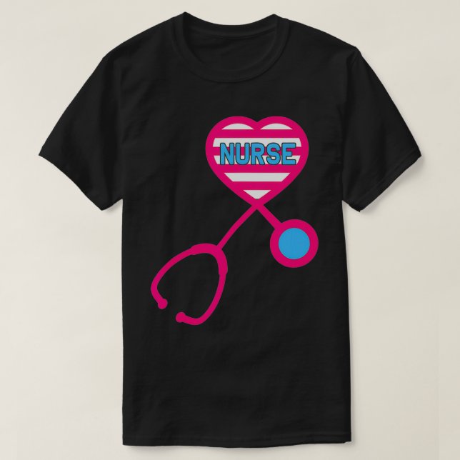 Funny Nurse Heart Stethoscope Kärlek Nursing RN LP T Shirt (Design framsida)