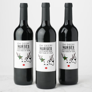 Funny Nurse jul Reindeer Stethoscope Vinflaska Etikett