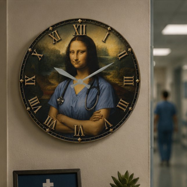 Funny Nurse Mona Lisa Stor Klocka (Skapare uppladdad)