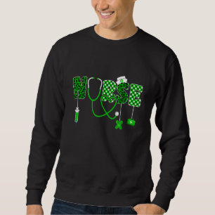 Funny Nurse Shamrock St Patrick S Day Irish Leopar Lång Ärmad Tröja