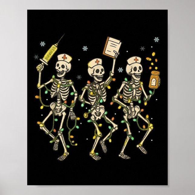 Funny Nurse Skeleton jul Light Dance Stethos Poster (Framsidan)