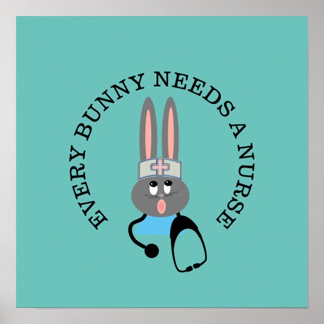 Funny Nurse Stethoscope Bunny Poster (Framsidan)
