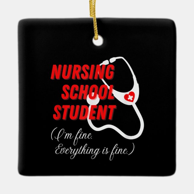 Funny Nursing School Student Gift RN Stethoscope Julgransprydnad Keramik (Framsida)