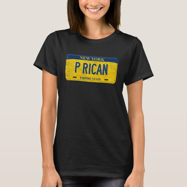 Funny NY State Vanity License Plate P RICAN T Shirt (Framsida)