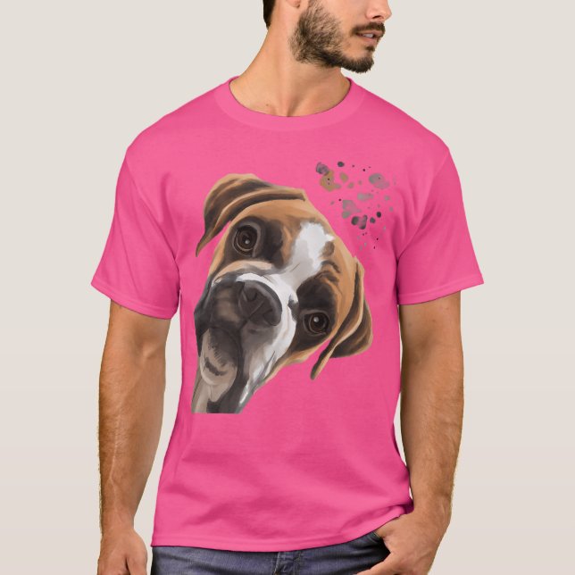 Funny Nyfiken Boxer Hund T Shirt (Framsida)