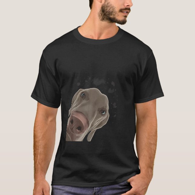 Funny Nyfiken Hund Weimaraner T Shirt (Framsida)