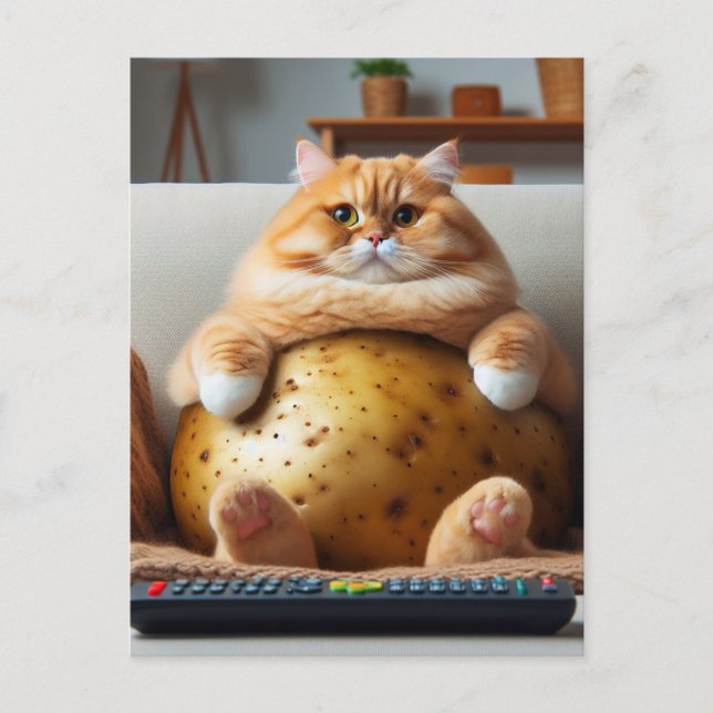 Funny Obese Ginger Couch Potato Cat Vykort (Framsida)