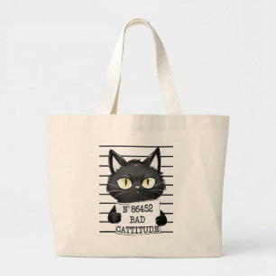 Funny och Cute Black Cat Mugshot Jumbo Tygkasse