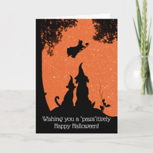 Funny och Cute Hund och Cat Halloween Kort