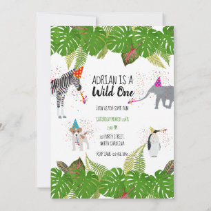 Funny och Cute Jungle Animals vid Party Vild 1 Inbjudningar