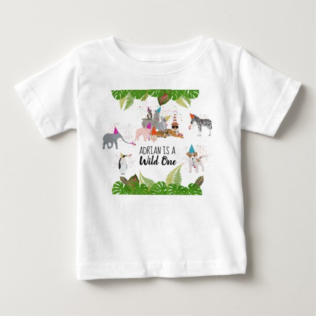 Funny och Cute Jungle Animals vid Party Vild 1 T Shirt (Framsida)