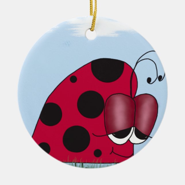 Funny och Euphoric Ladybug Julgransprydnad Keramik (Framsidan)