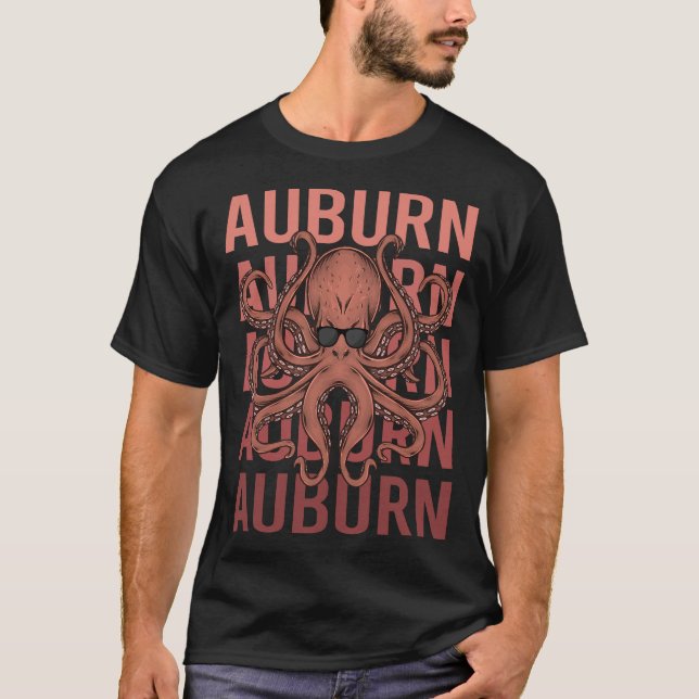 Funny Octopus Auburn T Shirt (Framsida)