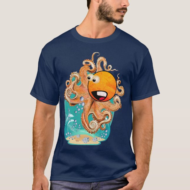 Funny Octopus Bubly Vatten T Shirt (Framsida)
