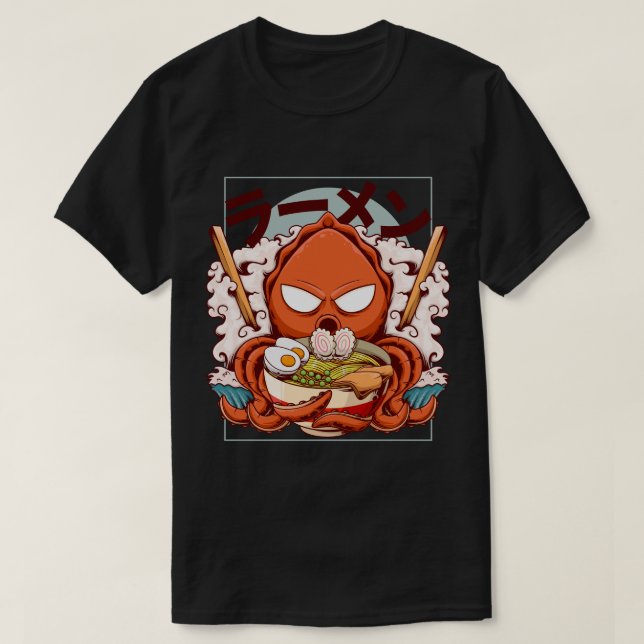 Funny Octopus Chef Holding Ramen Bowl T Shirt (Design framsida)