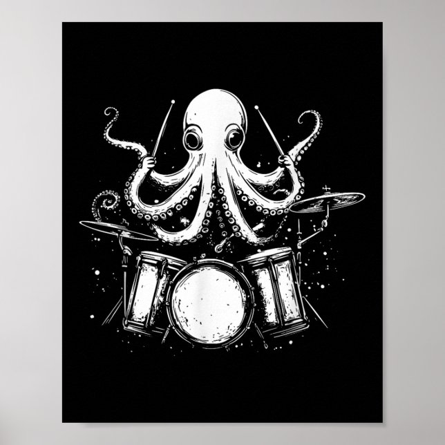 Funny Octopus Drummer Drums Drumming Music Älskare Poster (Framsidan)