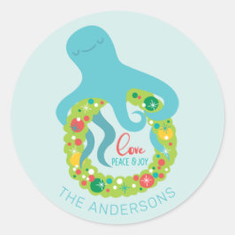 Funny Octopus-jul Runt Klistermärke