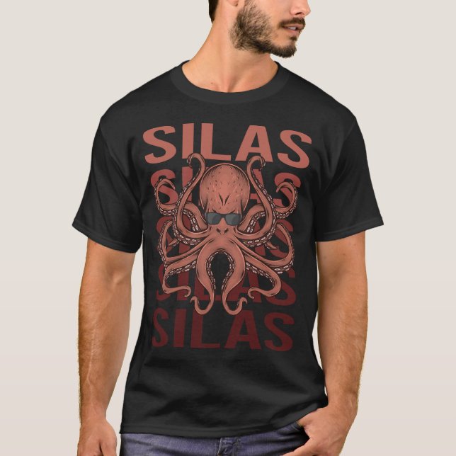 Funny Octopus - Silas Namn T Shirt (Framsida)