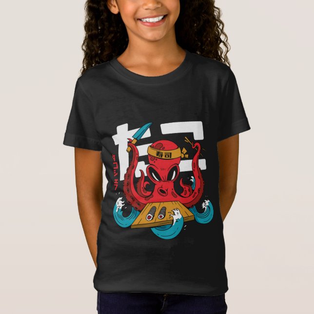 Funny Octopus Sushi Chef Design T Shirt (Framsida)