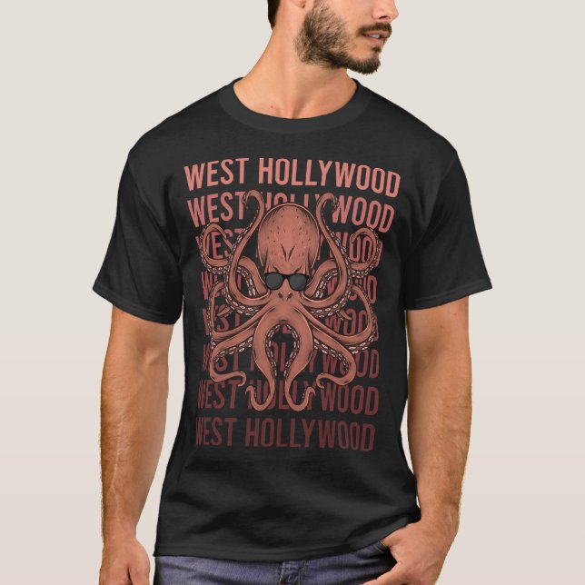 Funny Octopus Väster Hollywood T Shirt (Framsida)