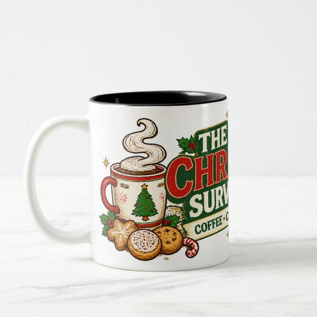 Funny Office Christmas Survival Mug Två-Tonad Mugg (Vänster)