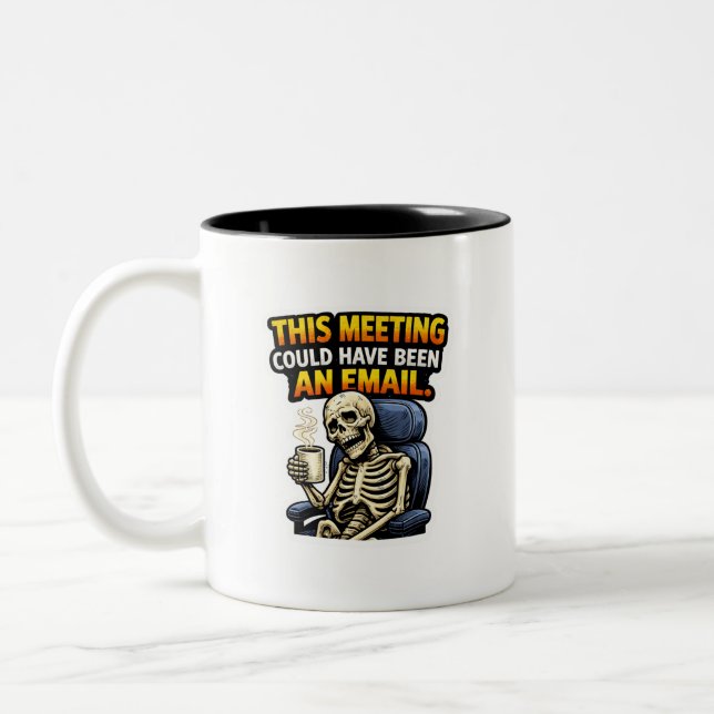 Funny Office Skeleton Meeting Email Coffee Mug Två-Tonad Mugg (Vänster)