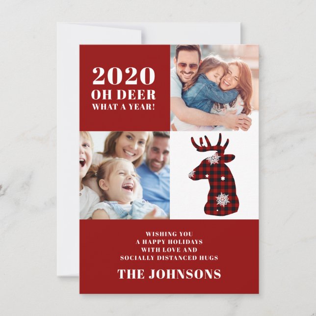 Funny Oh Hjort Play Snöflingor Photo Collage Julkort (Framsida)