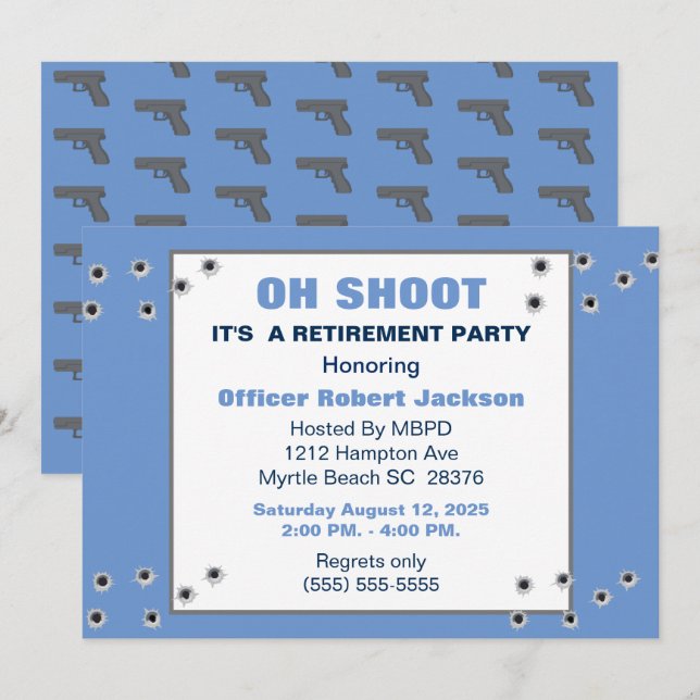 Funny Oh Shoot Police Pension/Birthday Inbjudan (Fram/baksida)