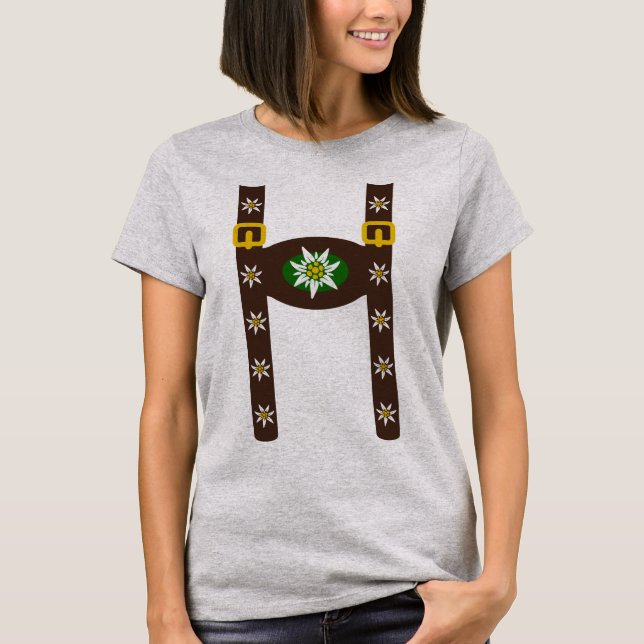 Funny Oktoberfest Lederhosen Suspenders T Shirt (Framsida)