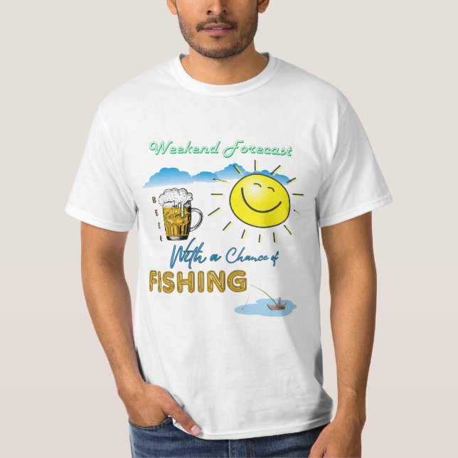 FUNNY! Öl och fiske - Helg-prognos T-Shirt (Framsida)