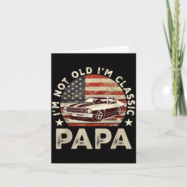 Funny Old Car Clic American Us Flag Mens Dad Papa  Kort (Framsida)