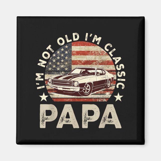 Funny Old Car Clic American Us Flag Mens Dad Papa  Magnet (Framsidan)