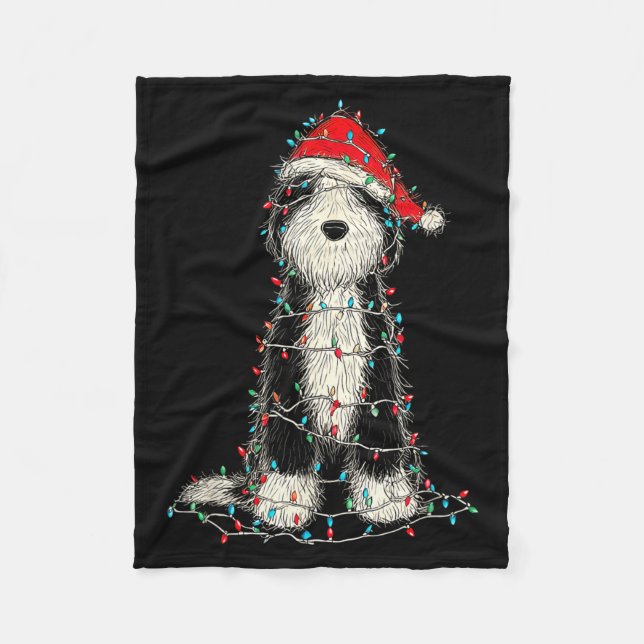 Funny Old English Sheepdog Christmas Graphics Dog  Fleecefilt (Framsidan)