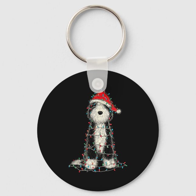 Funny Old English Sheepdog Christmas Graphics Dog  Nyckelring (Framsida)
