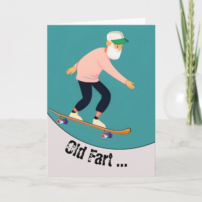 Funny Old Fart Skateboarder Birthday Kort (Framsida)