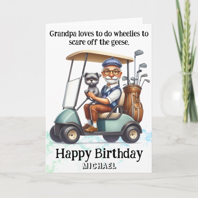 *~* Funny Old Golf Cart Man AP94 Birthday Card Tack Kort (Framsida)