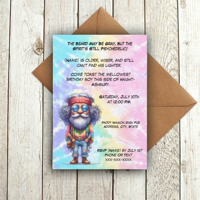 Funny Old Hippie Birthday-Mellow Man Party Inbjudningar (Skapare uppladdad)