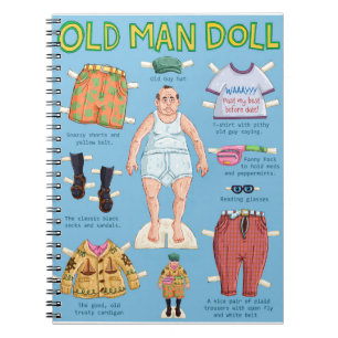 FUNNY Old MAN Papper Doll. Anteckningsbok Med Spiral